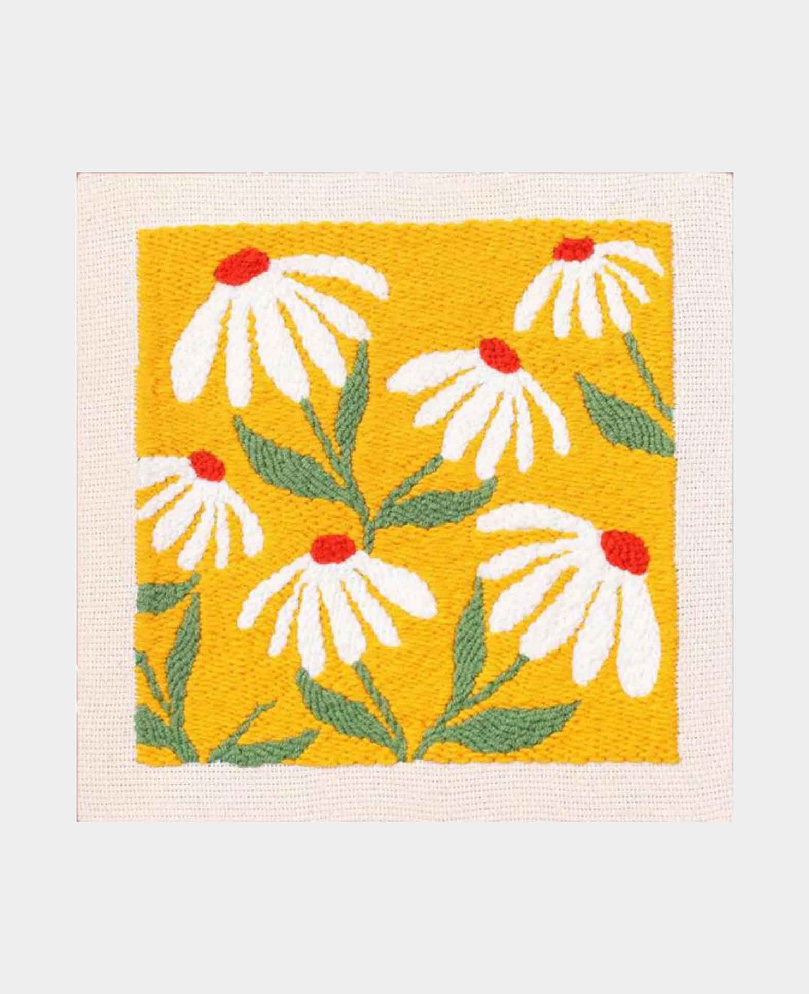 Kit de broderie punch needle pour débutants, Yellow Flower Power, 25 x 25 cm