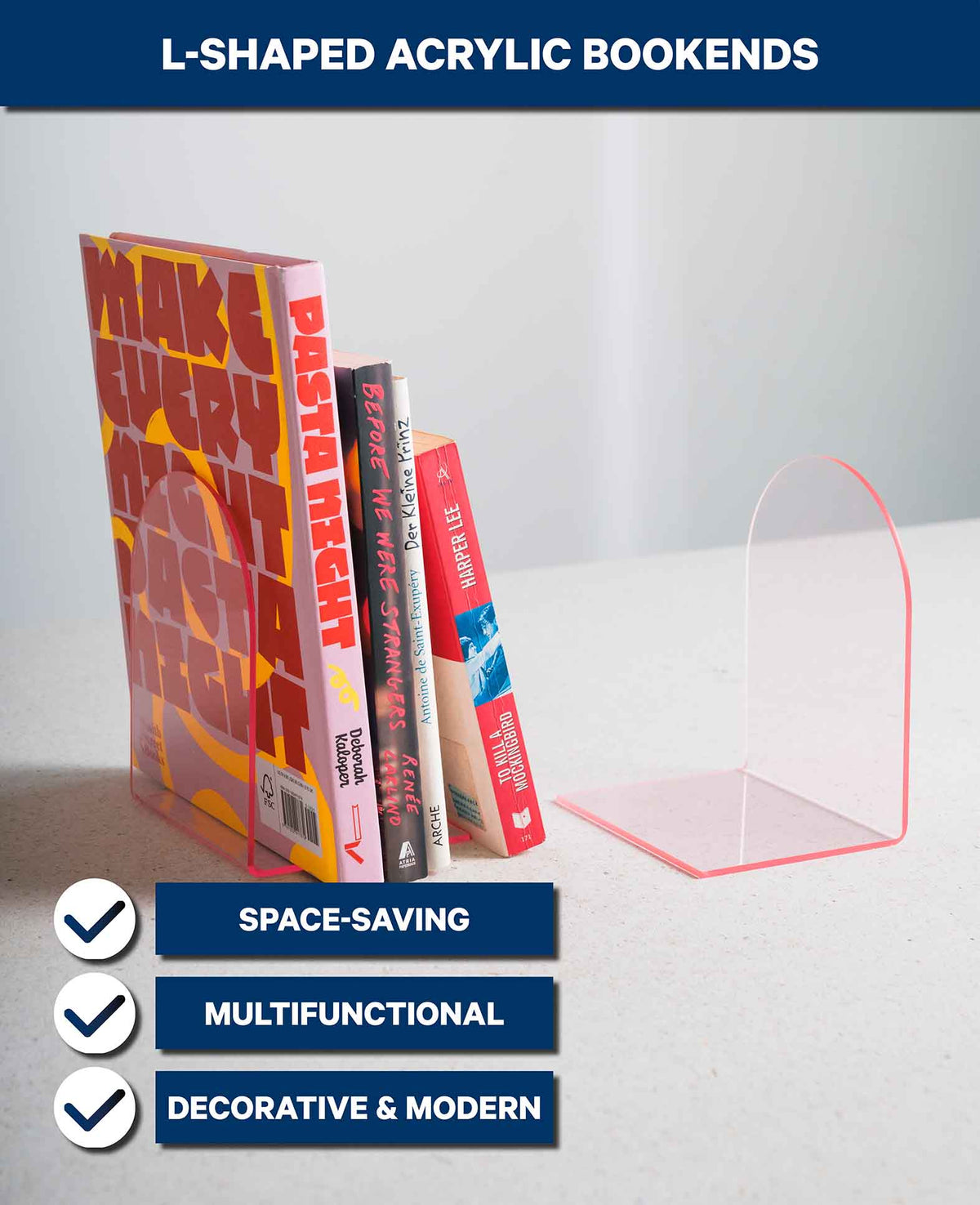Acrylic retro bookends, pink, 2 pcs.