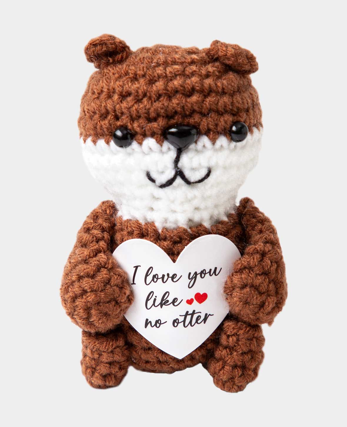 Positive Otter "I love you like no otter", Gehäkeltes Mini Plüschtier / Glücksbringer, Braun, ca. 10 x 6.5 cm