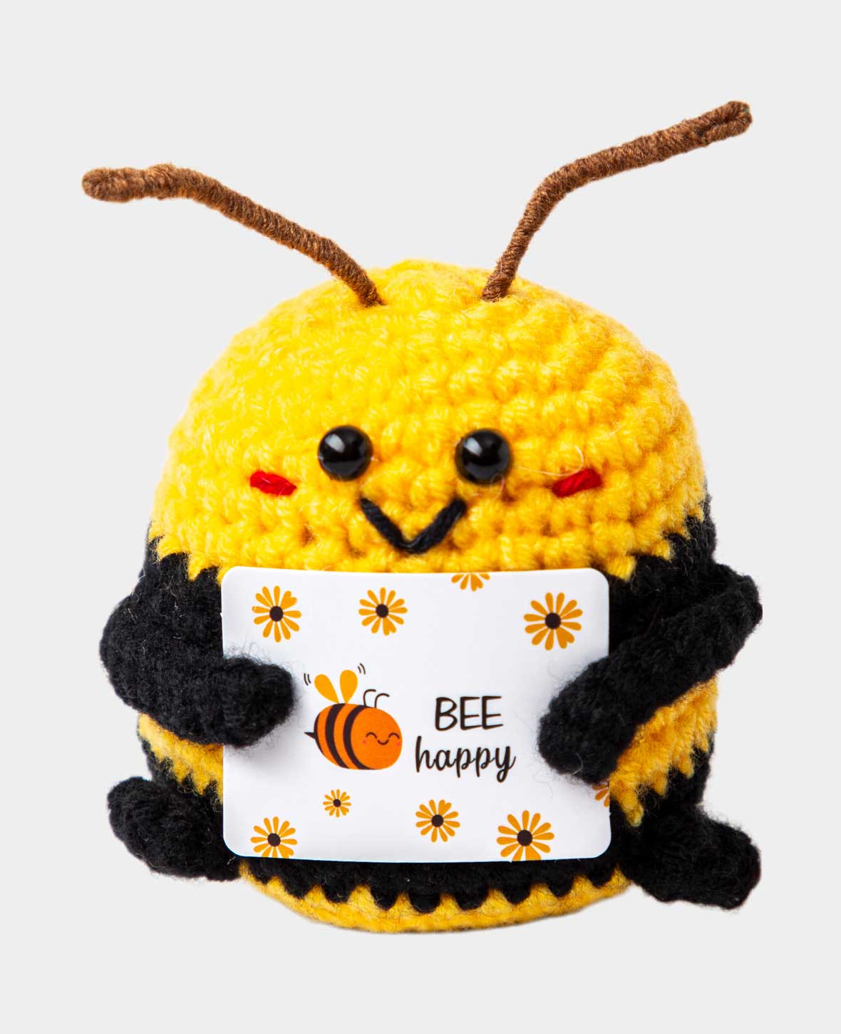 Positive Bee "Bee happy", Gehäkeltes Mini Plüschtier / Glücksbringer, Gelb, ca. 7.5 x 7.5 cm
