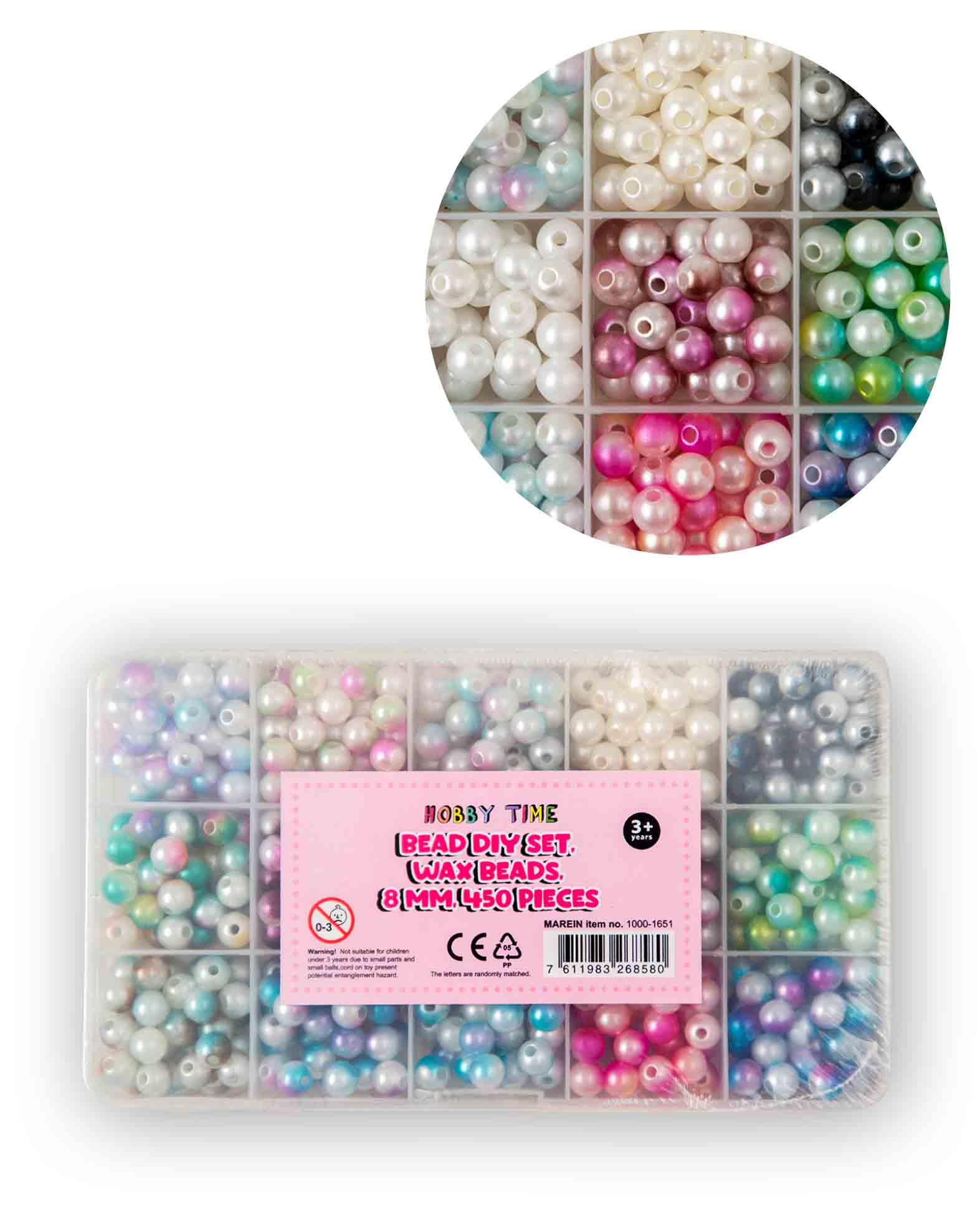 Pearl DIY Set, Waxed Pearls, 8 mm, 450 pcs.
