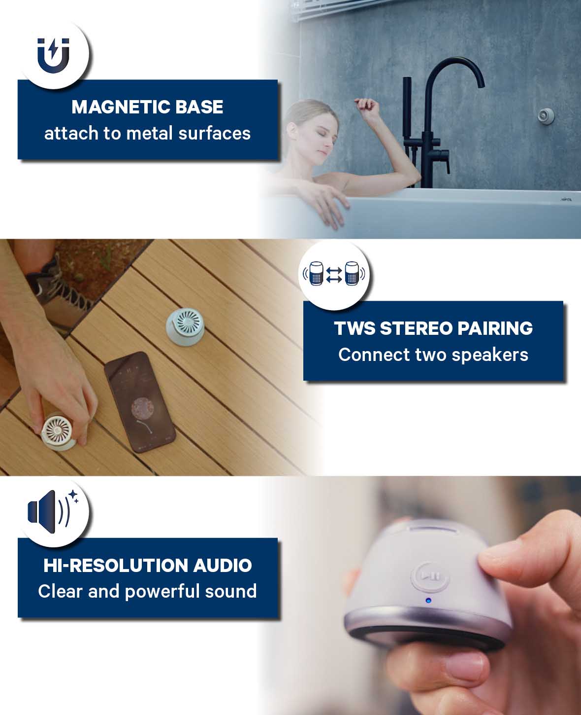 REMAX, Enceinte portable magnétique résistante à l'eau, 58x58x37.5 mm, 5 W