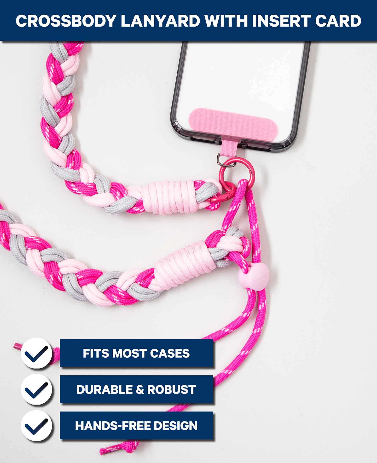 Handykette inkl. Einlegekarte, geflochten, pink , 60 cm