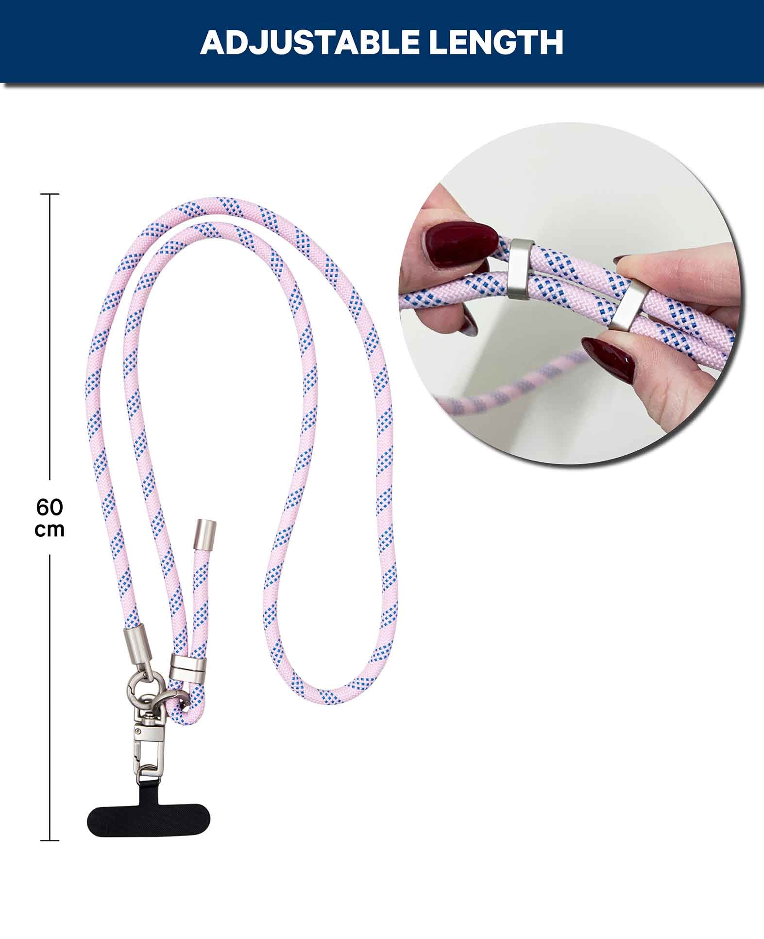 Cordon pour téléphone portable avec carte, rose bleu, 60 cm
