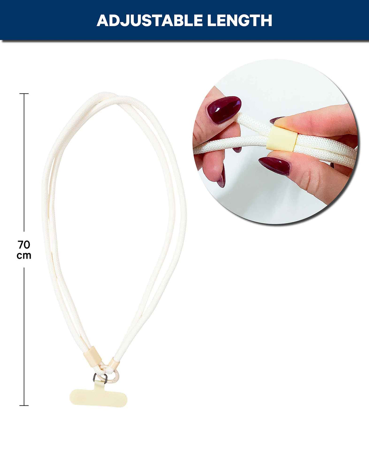 Phone chain including insert card, beige, 70 cm