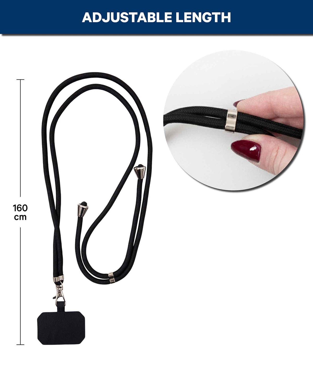 Handykette inkl. Einlegekarte, schwarz, 160 cm