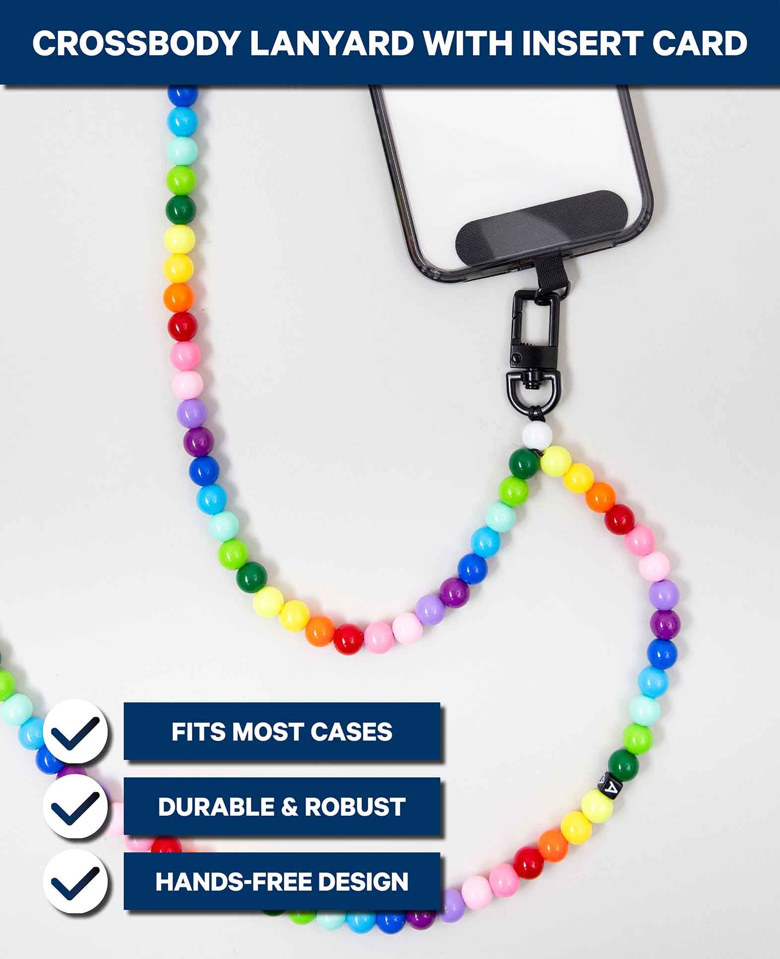 Phone chain incl. insert card, beads, colourful, 120 cm