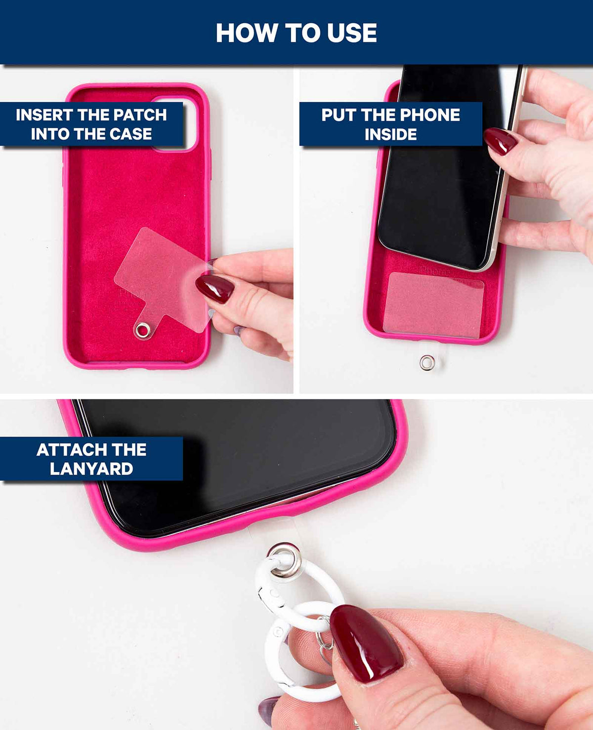 Phone chain incl. insert card, pearls, black/white, 120 cm