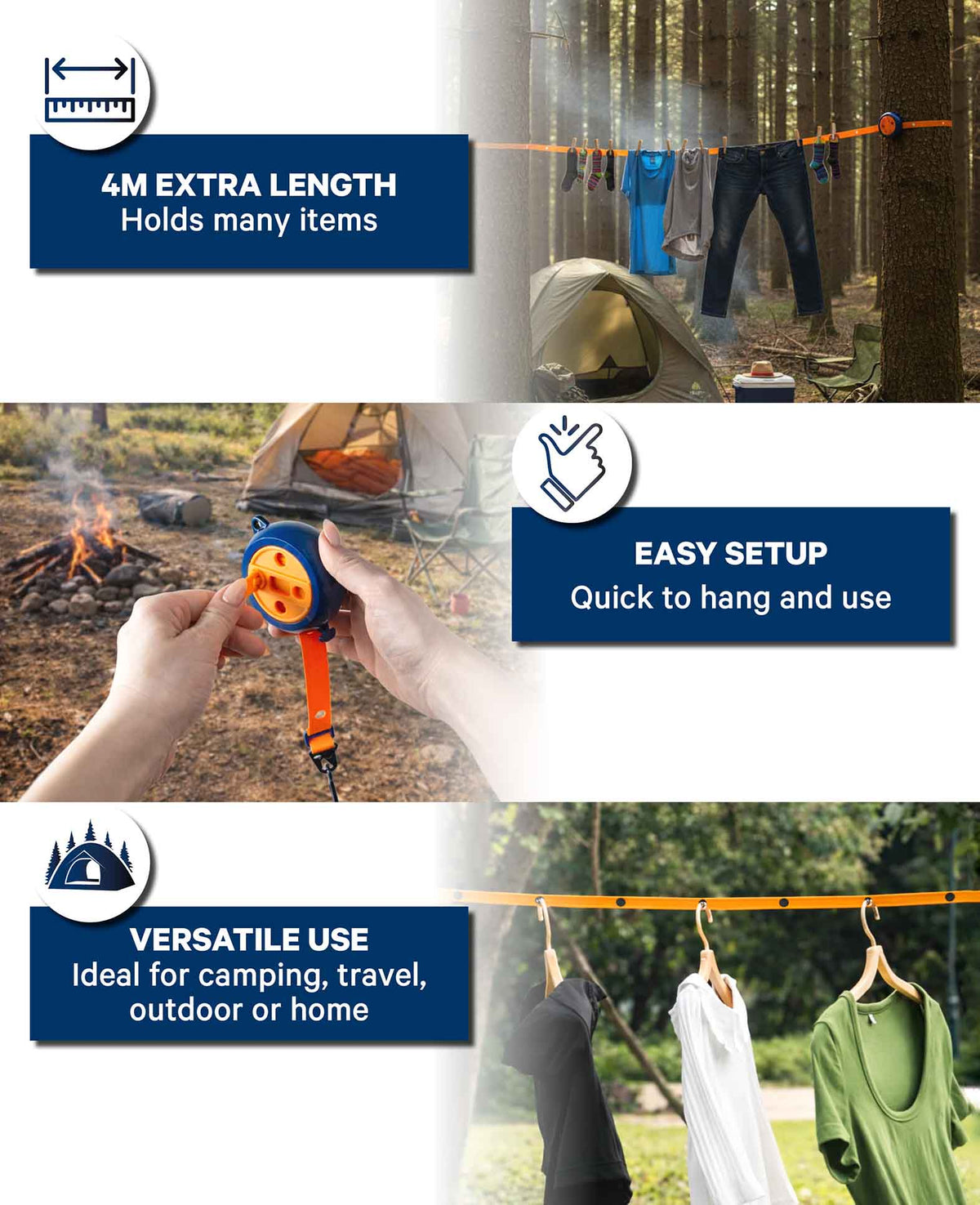 Wäscheleine, Outdoor - Camping, 4m ausziehbar