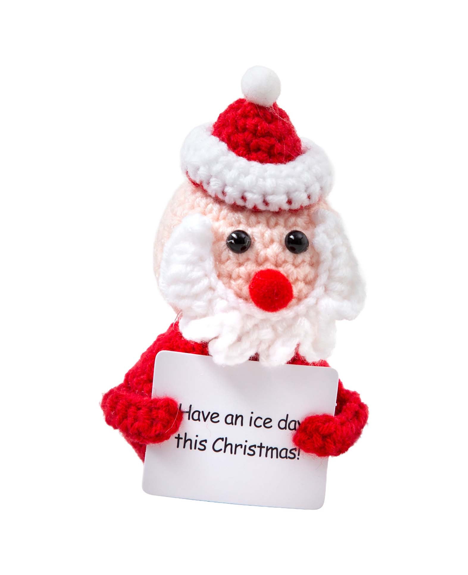 Positive Santa, Gehäkeltes Mini Plüschtier / Glücksbringer, Weiss/Rot, 7.5×4.5 cm