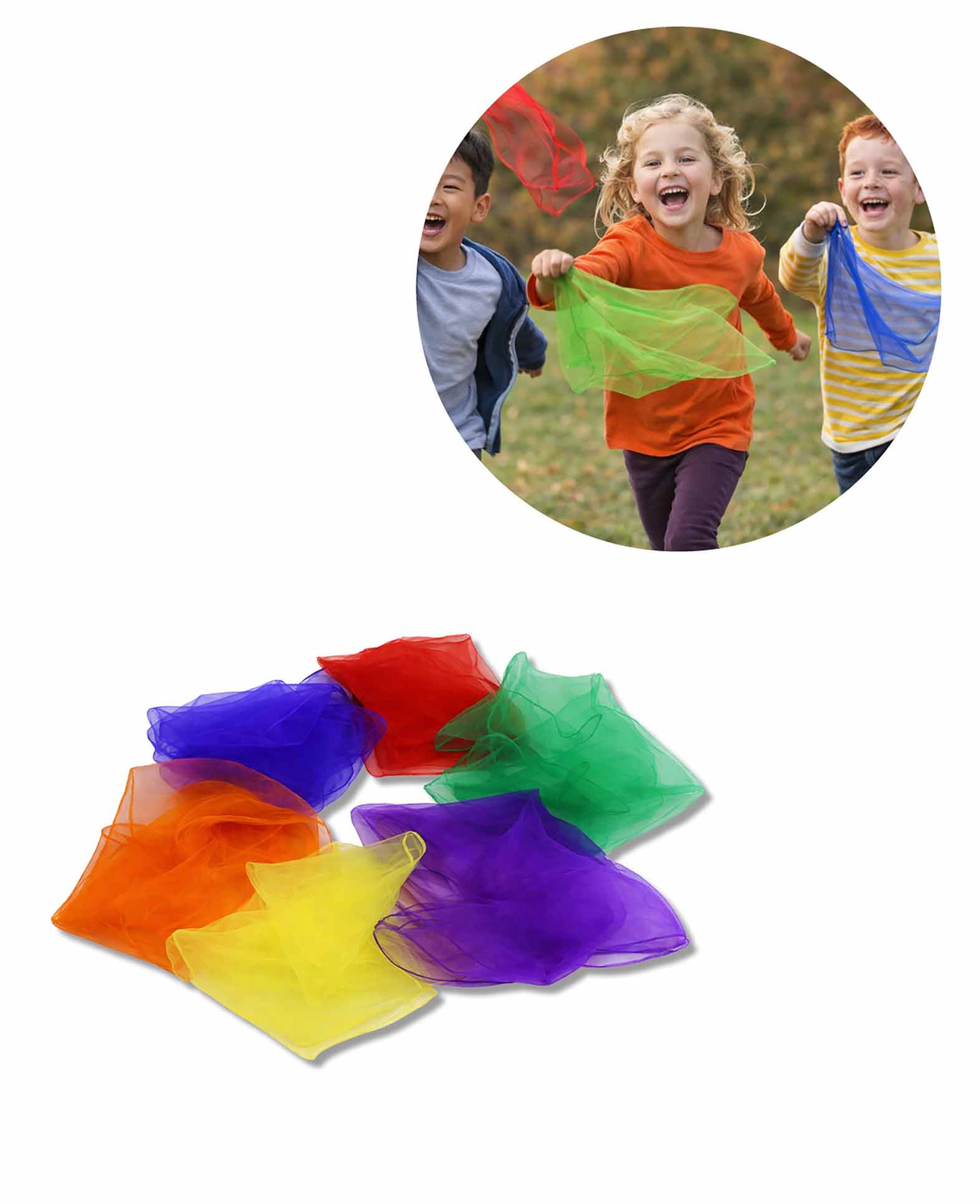 Juggling scarves, colorful, 6 pieces, 58 x 60 cm, chiffon