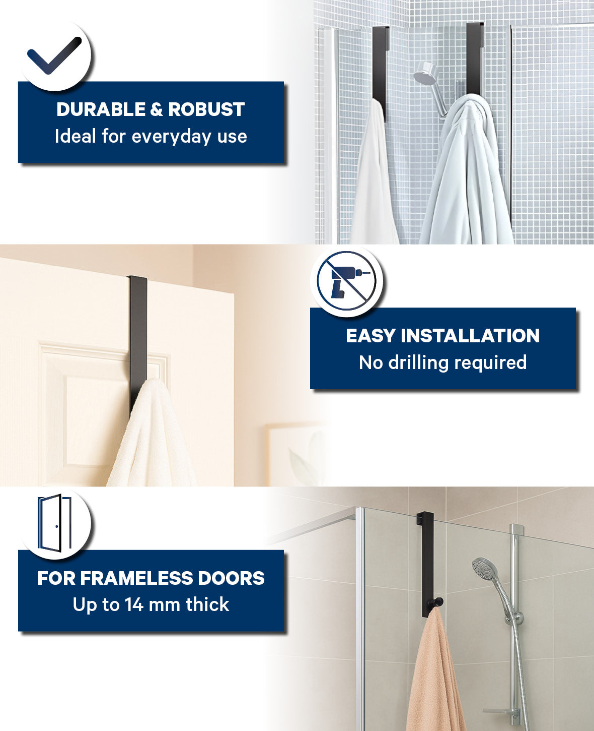 Shower Hooks for Shower Wall - Black Set of 2
