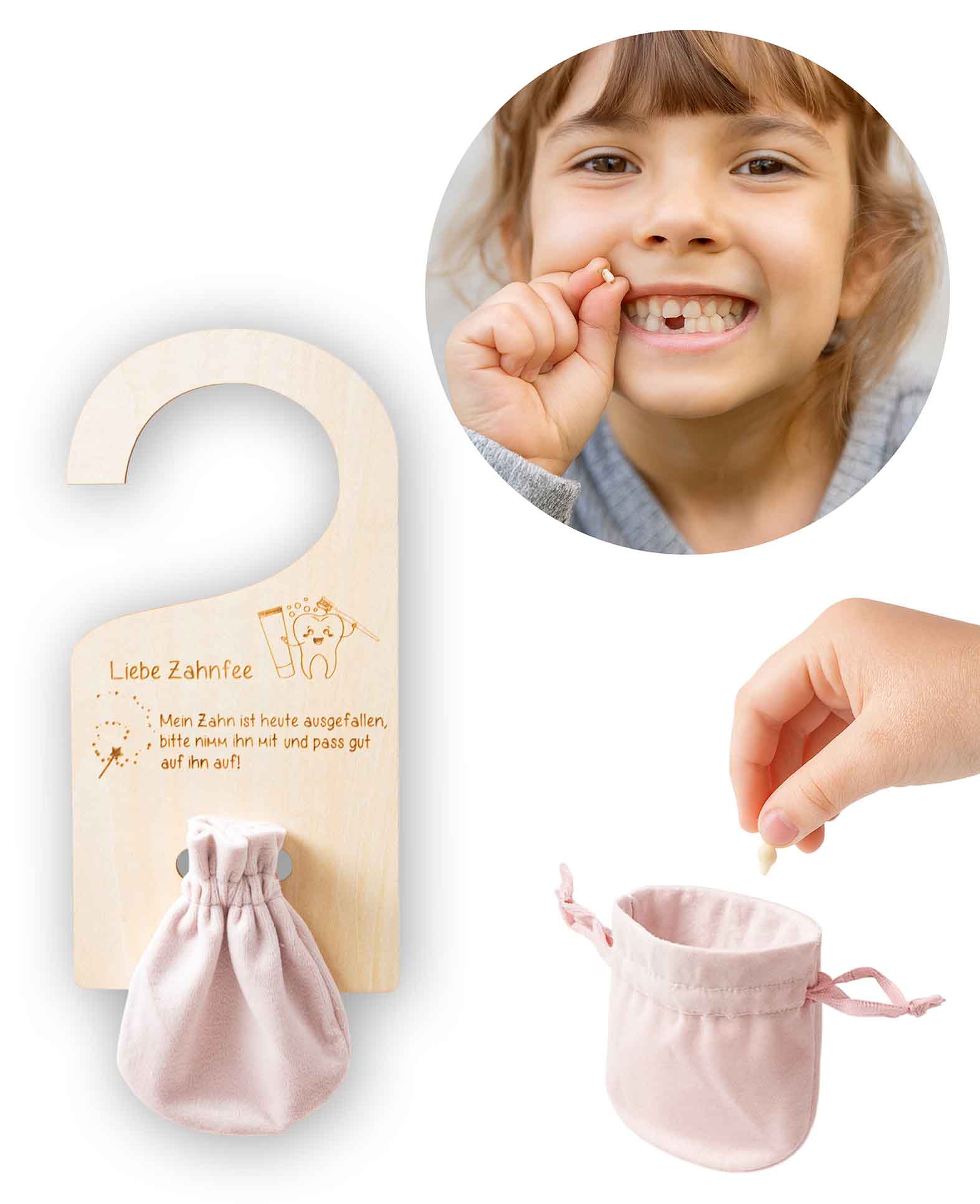Zahnfee Türhänger Set, Rosa, 10 x 20 cm
