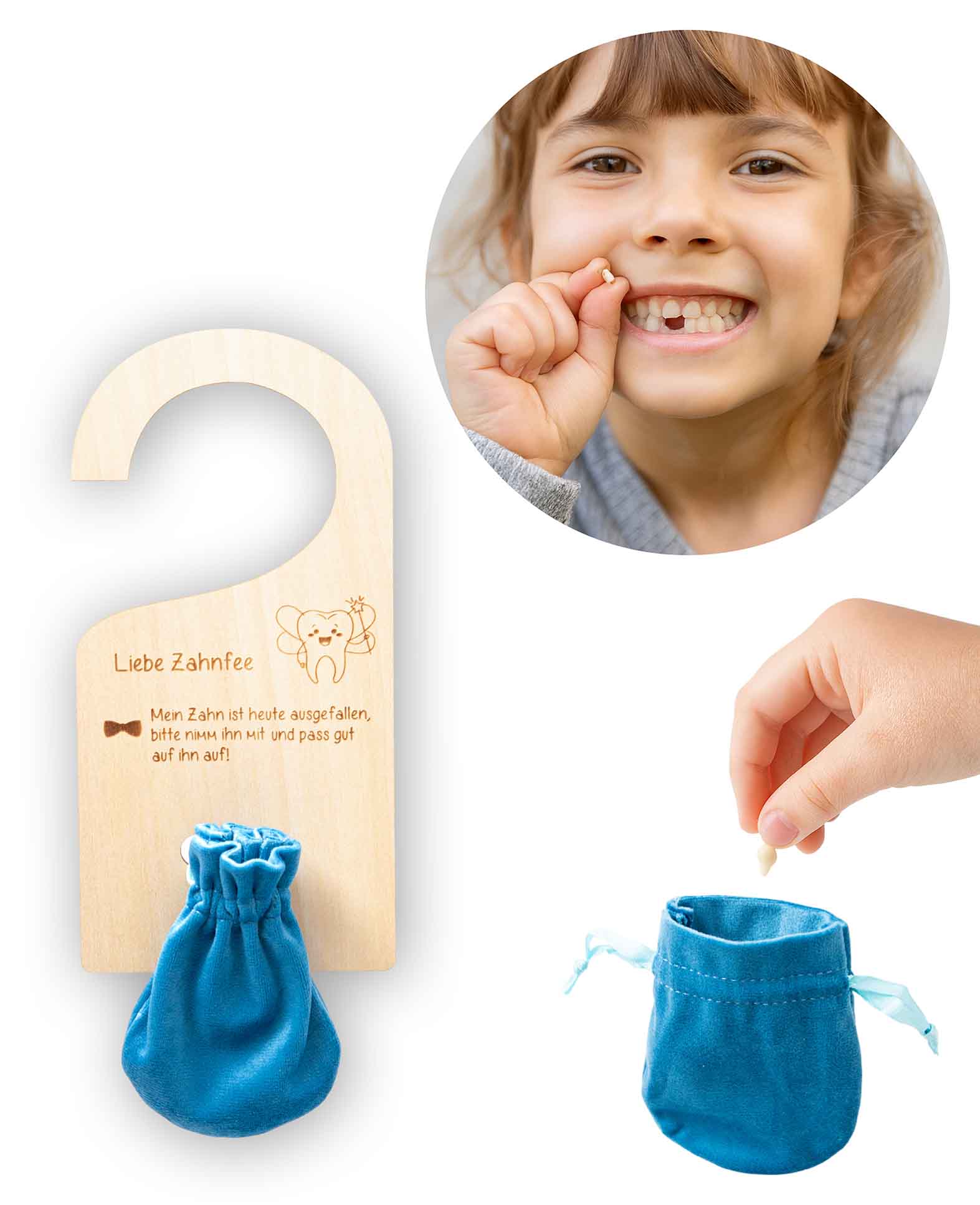 Zahnfee Türhänger Set, Blau, 10 x 20 cm