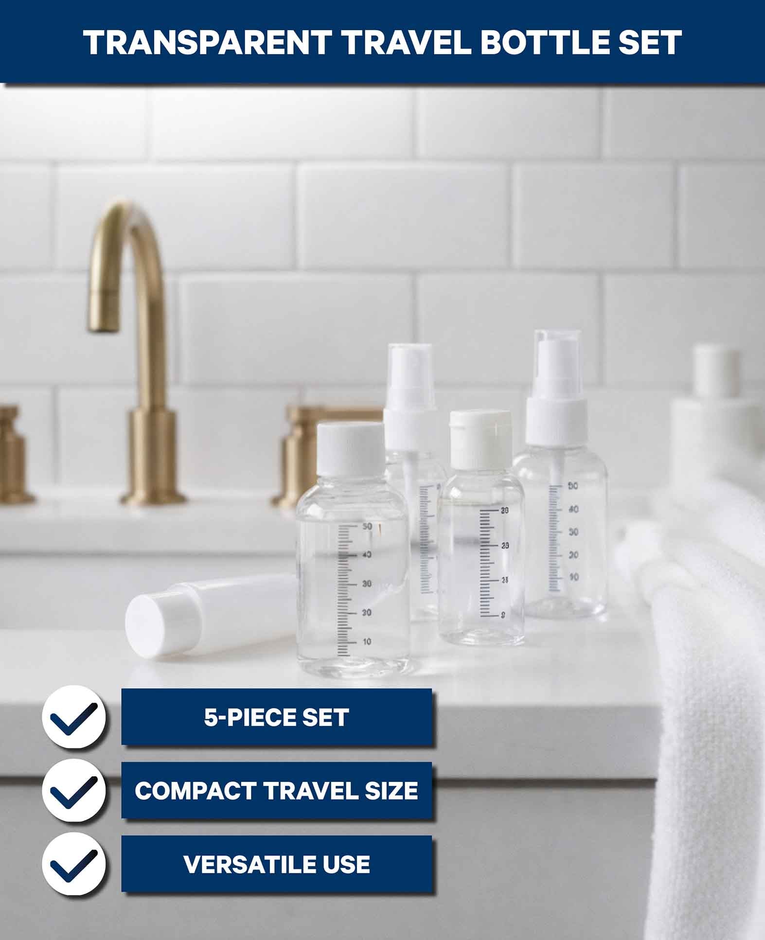 Travel Bottles Set of 5, Transparent
