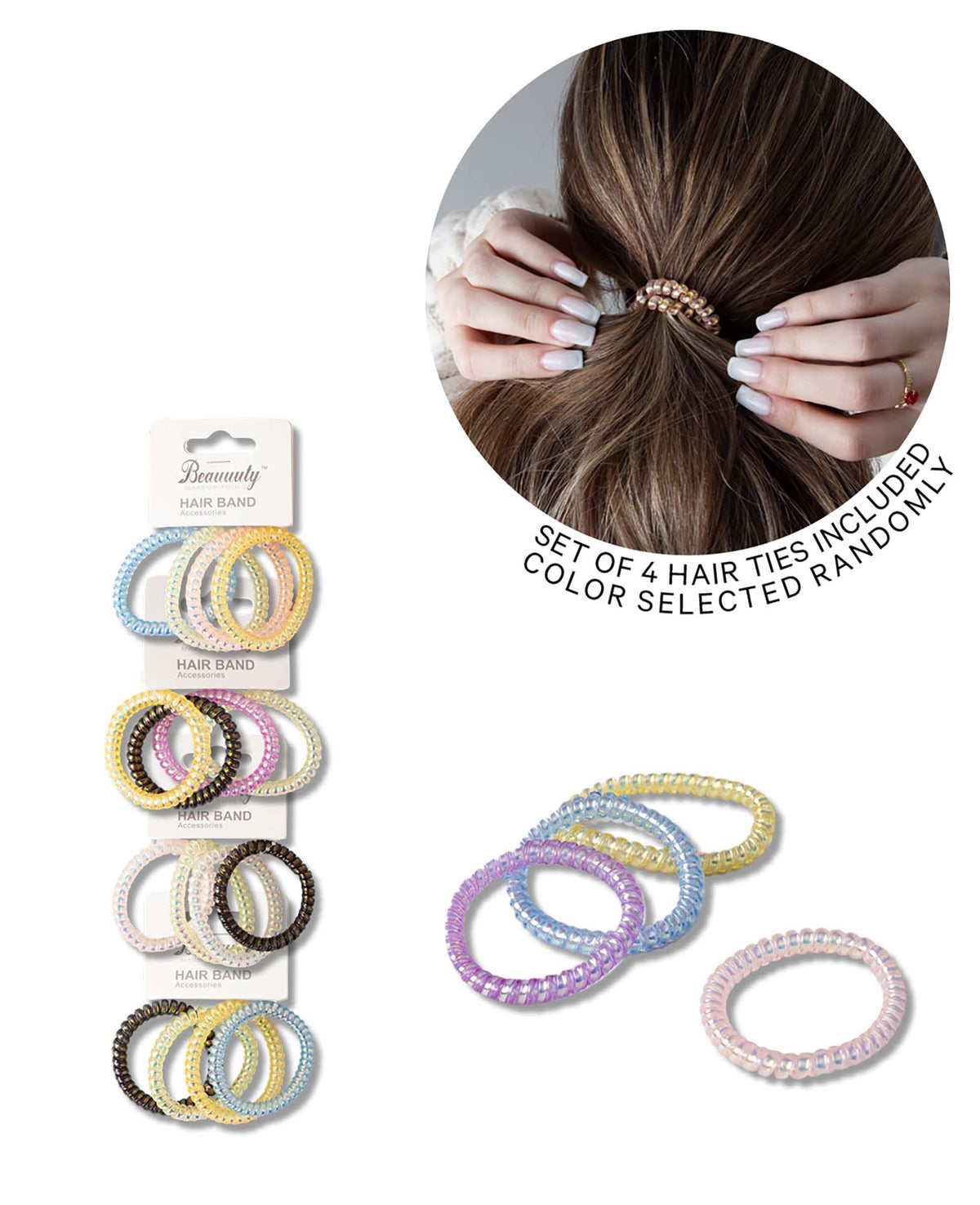 Spiral Hair Ties Set – 4 pieces (Assorted)