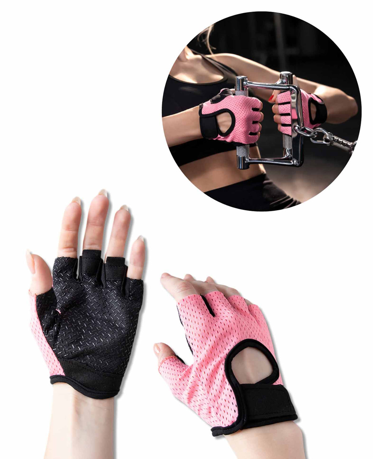 Fitness-Handschuhe Pink/Schwarz Grösse L