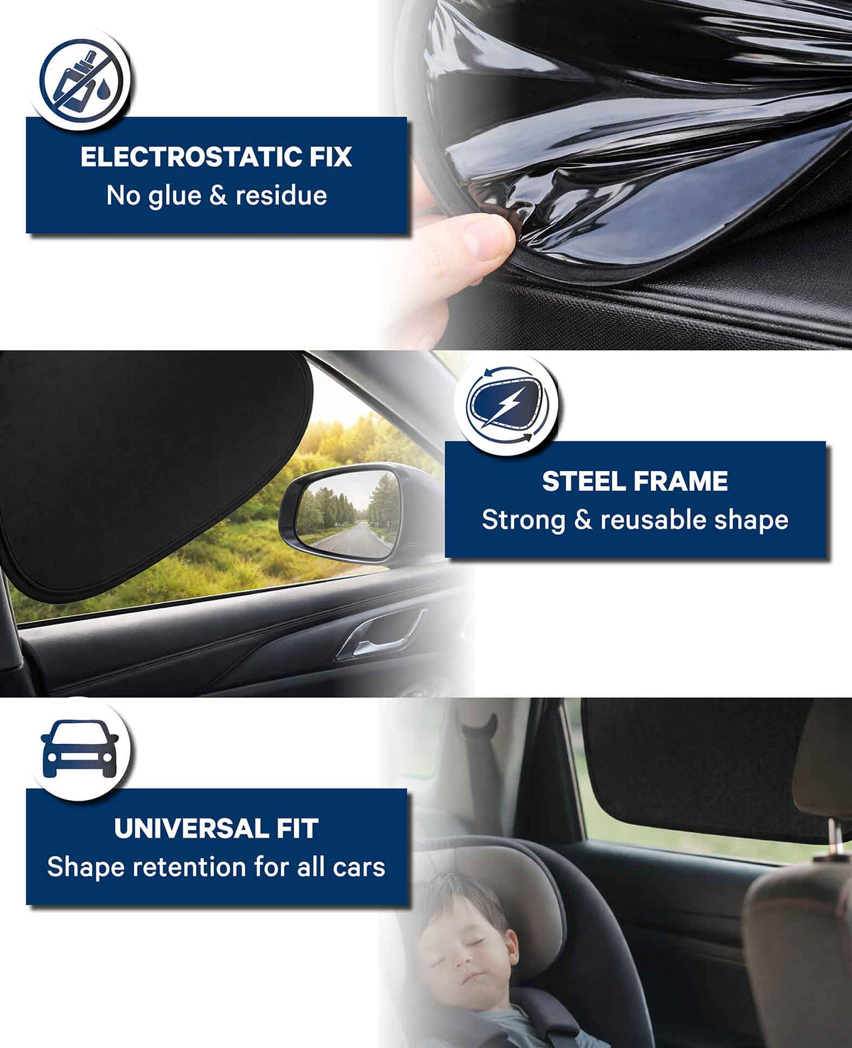 Pare-soleil voiture enfants noir lot de 4 électrostatiques