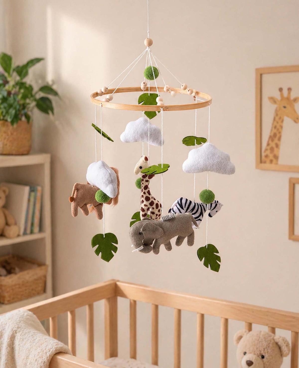 *Mobile Zoo Animals Baby Wood Felt