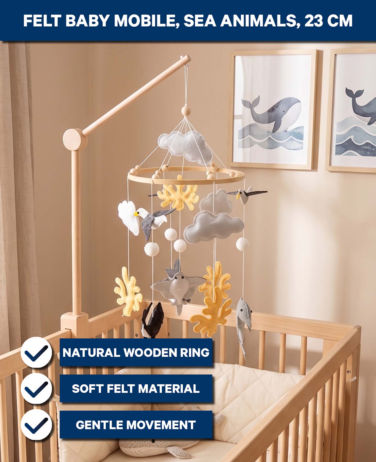 *Mobile Meerestiere Baby Holz Filz