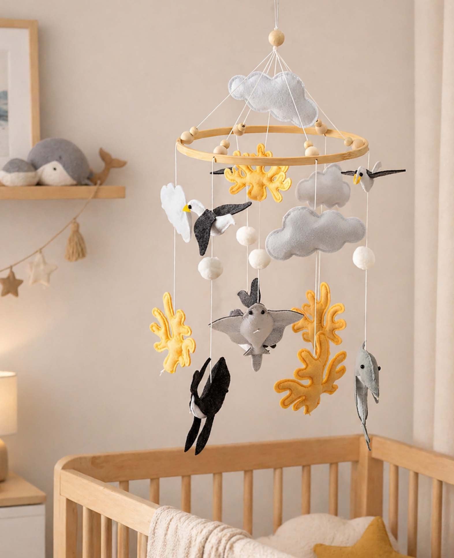 *Mobile Meerestiere Baby Holz Filz