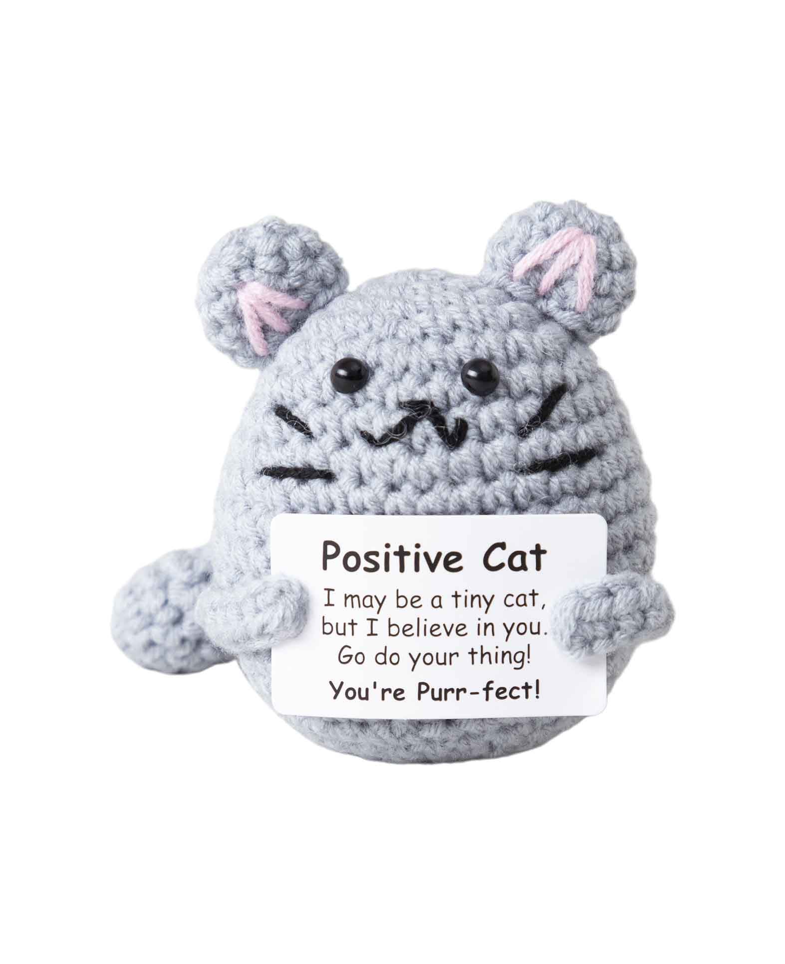 Positive Cat, gehäkeltes Mini Kuscheltier, Glücksbringer