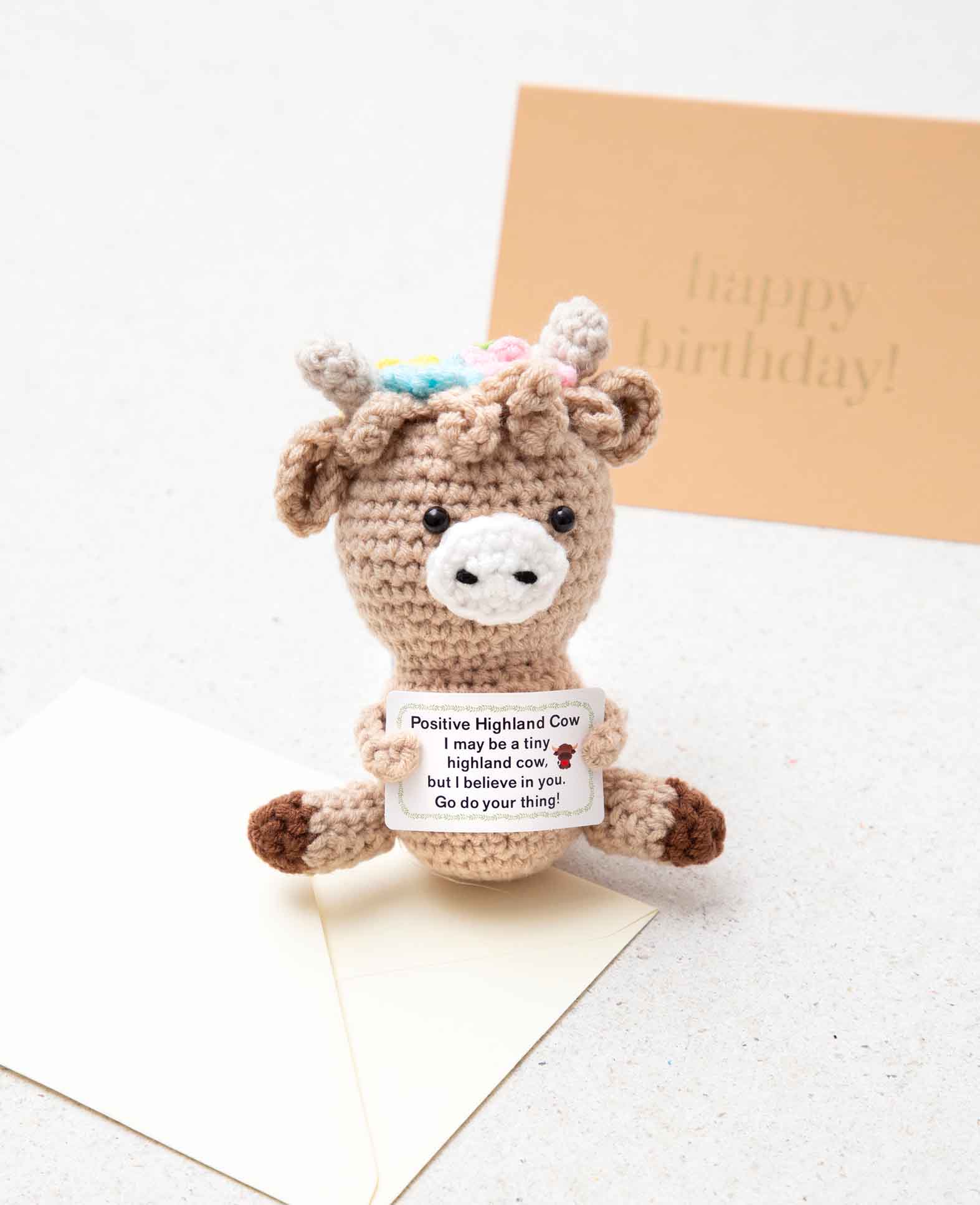 Positive Cow, gehäkeltes Mini Kuscheltier, Glücksbringer