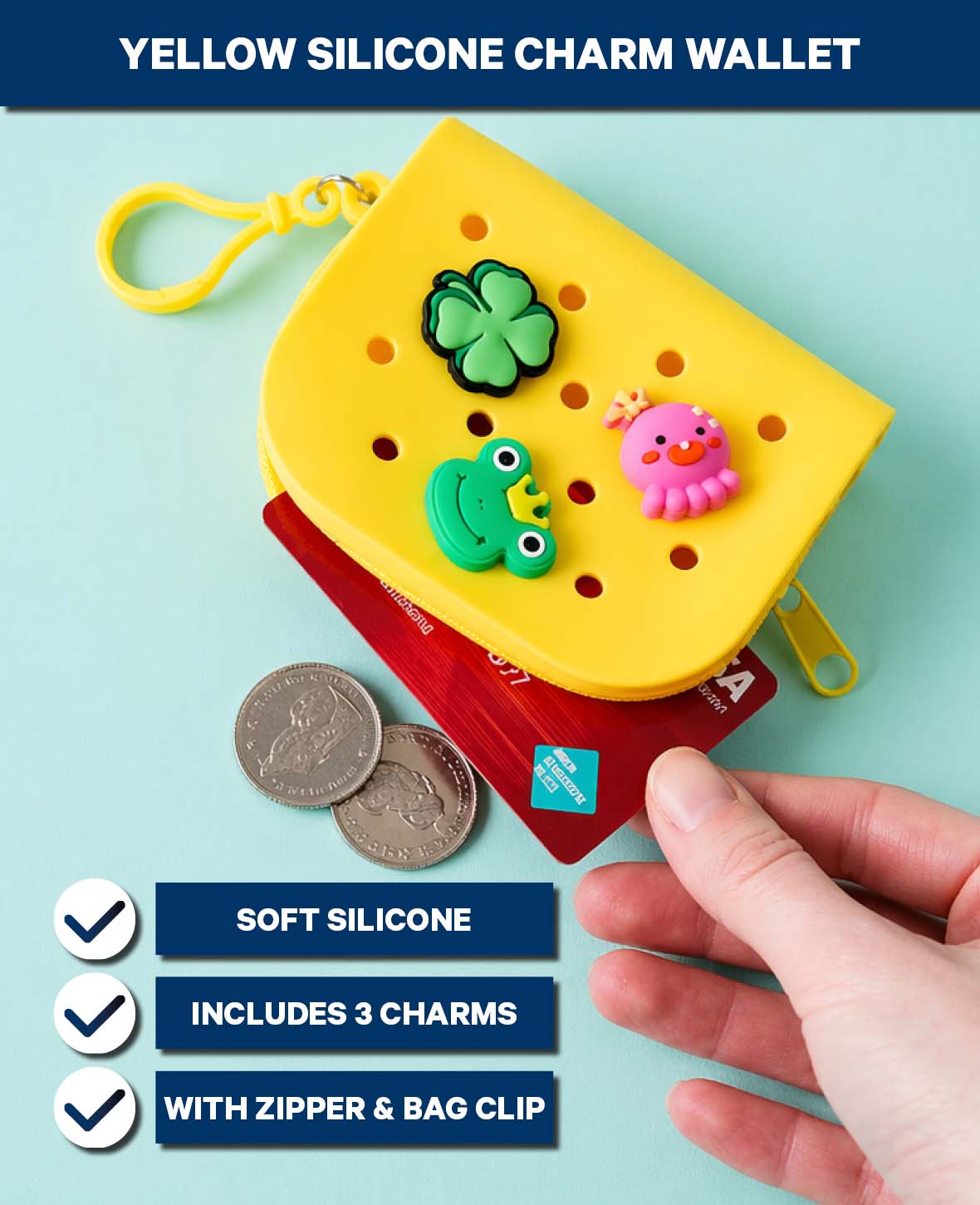 Geldbörse inkl. 3 Charms, gelb, 8x10 cm, BPA frei