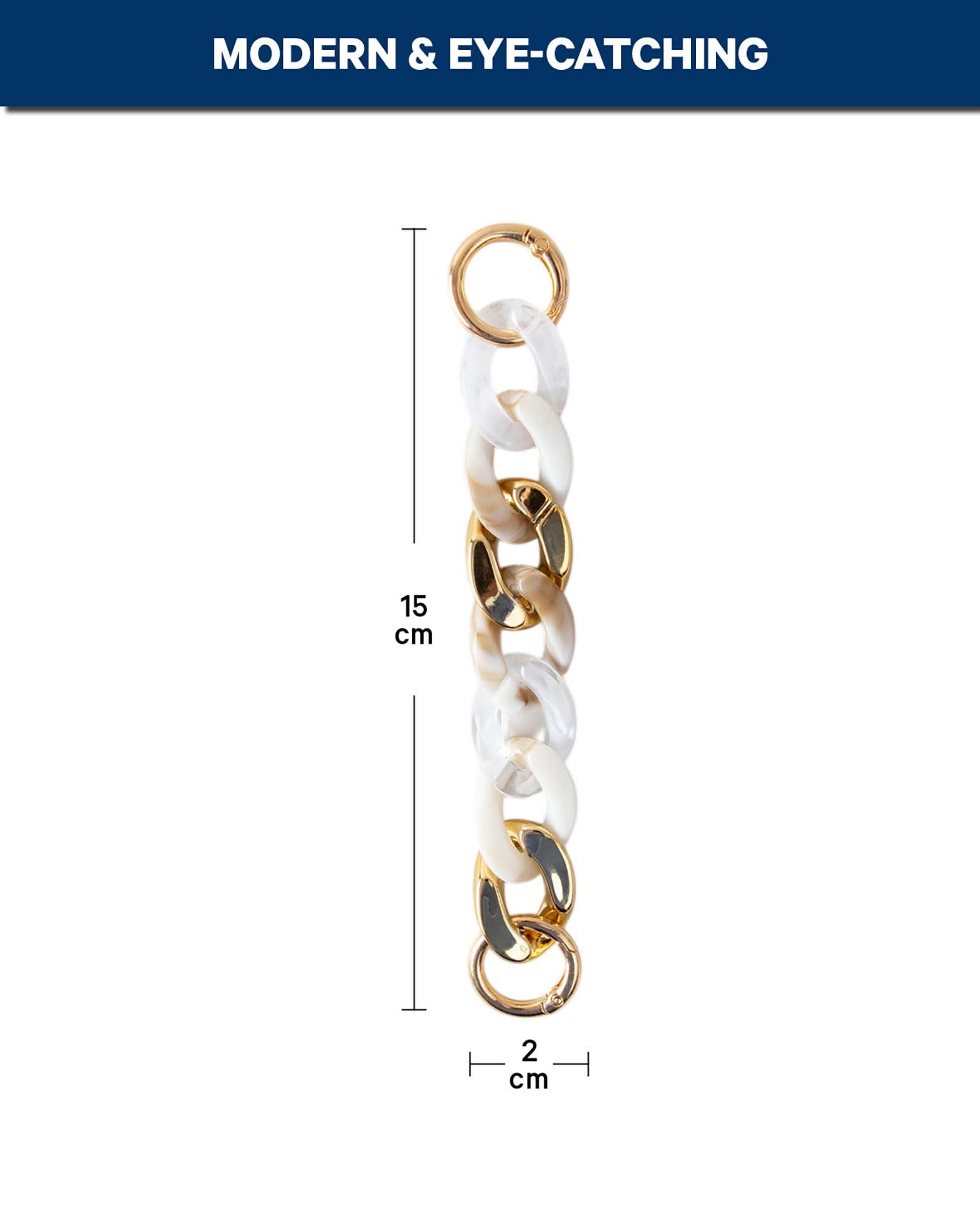 Bag charm, necklace, gold/white, 2.5 x 15.5 cm