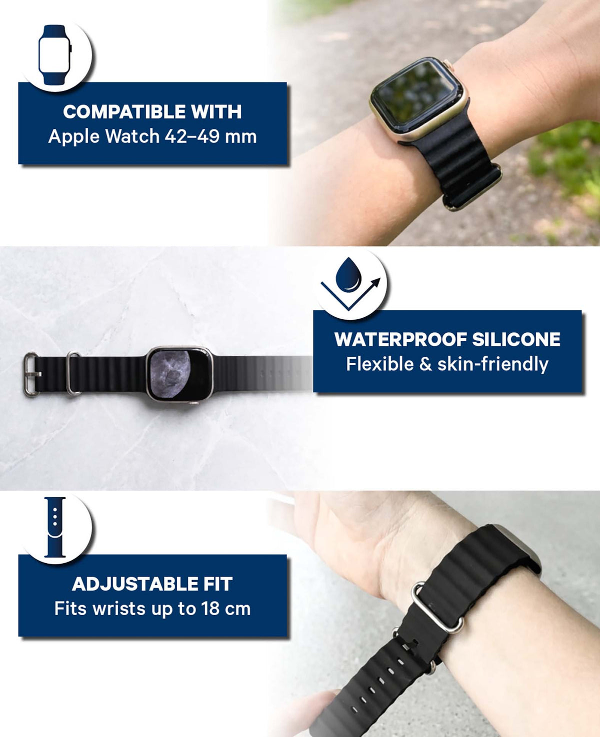 Apple Watch Band Black 42-49mm - Wavy