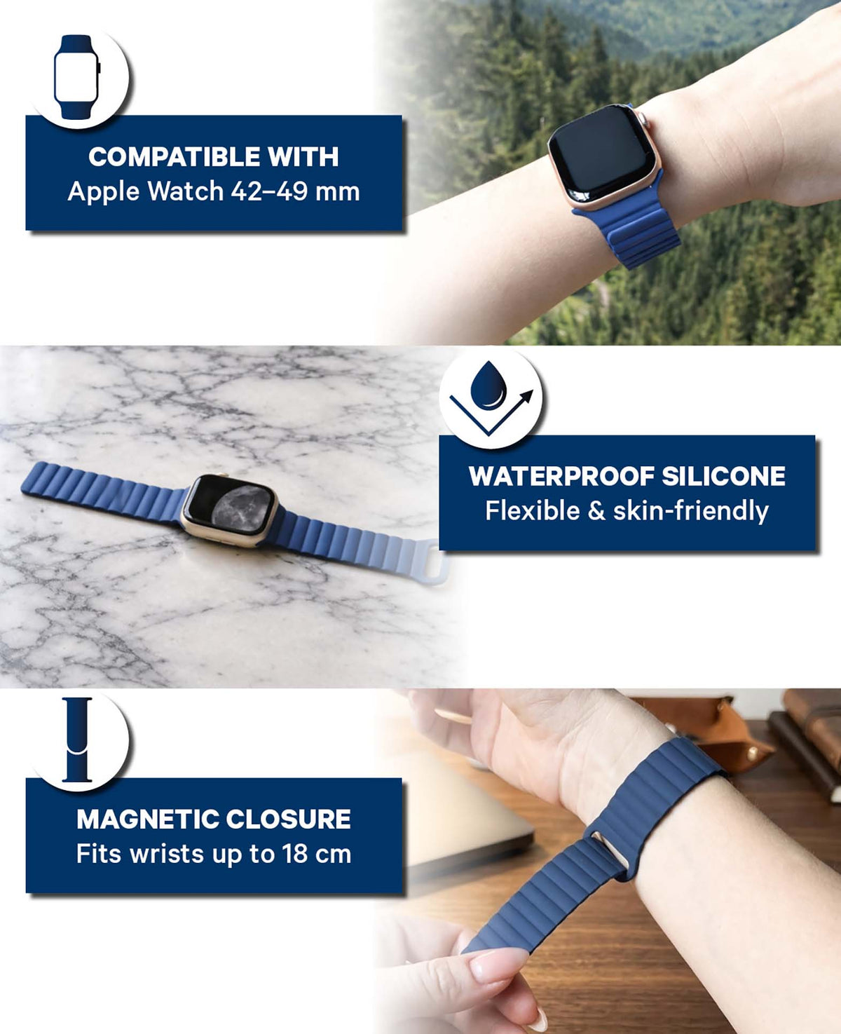 Armband zur Apple Watch, magnetisch - Blau 42-49 mm