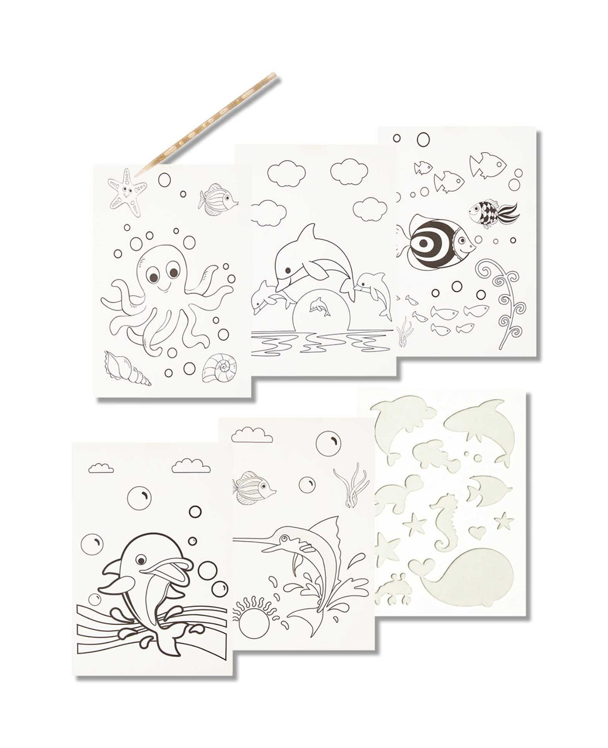 Scratchpapier für Kinder, Kratzpapier, Ozean, 5 Blatt inkl. Schablone