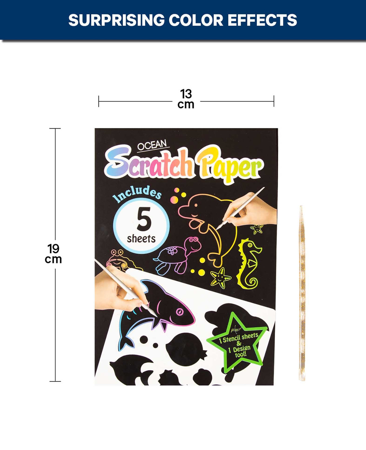 Scratchpapier für Kinder, Kratzpapier, Ozean, 5 Blatt inkl. Schablone