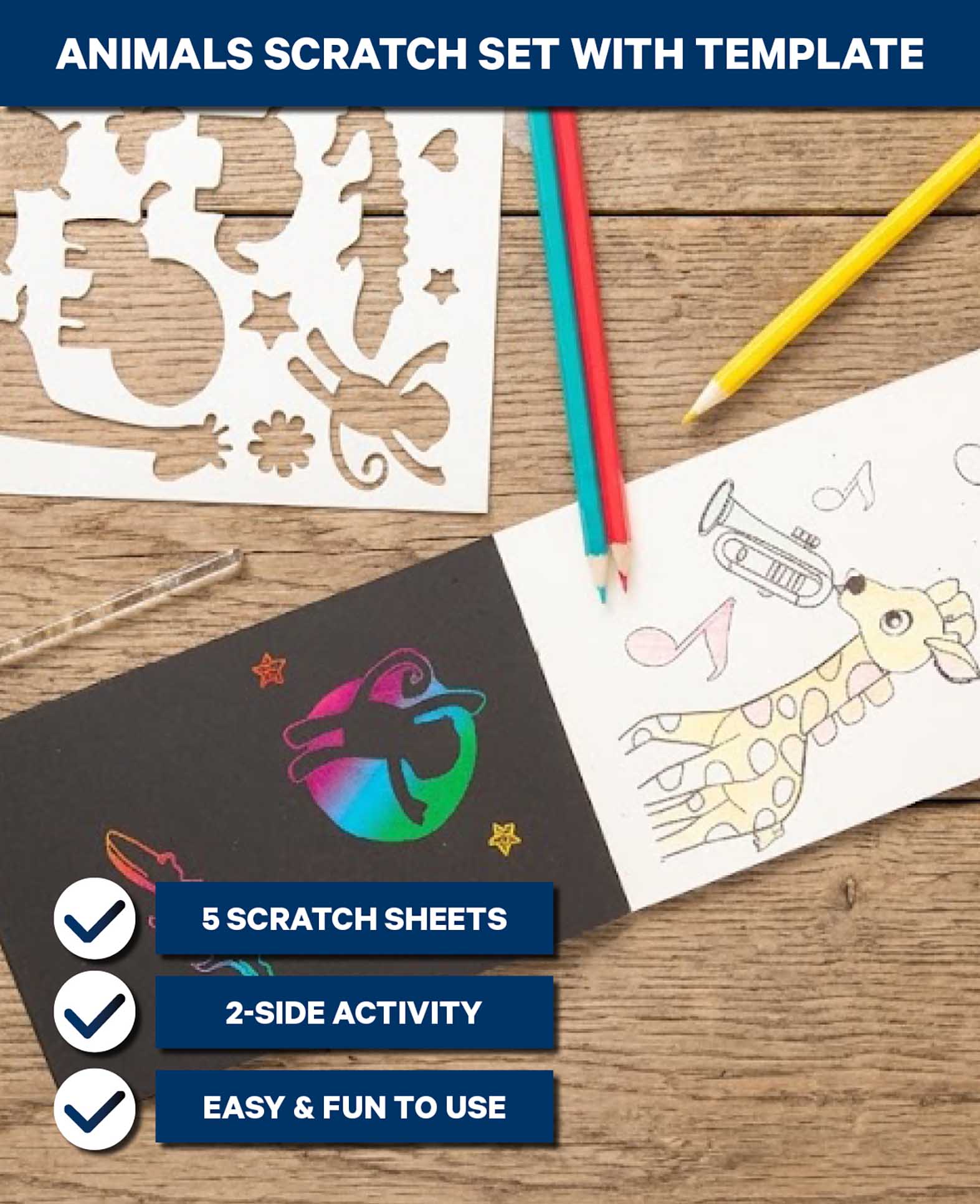 Scratchpapier für Kinder, Kratzpapier, Dschungel, 5 Blatt inkl. Schablone
