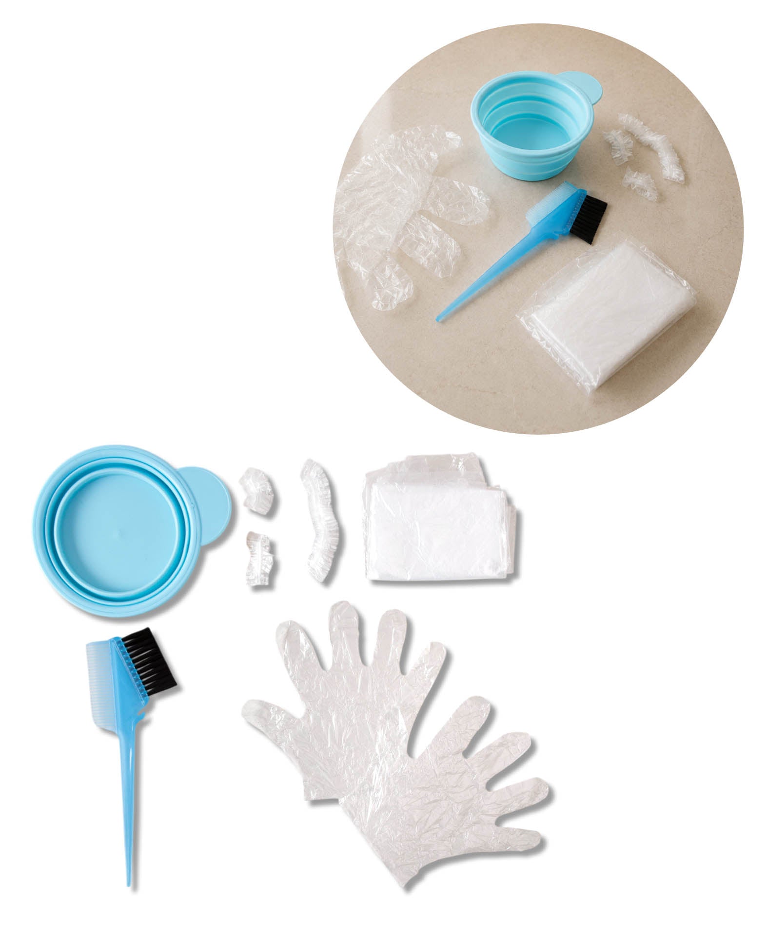 Haarfärbe Set, Pinsel, Topf, faltbar für Travel, blau