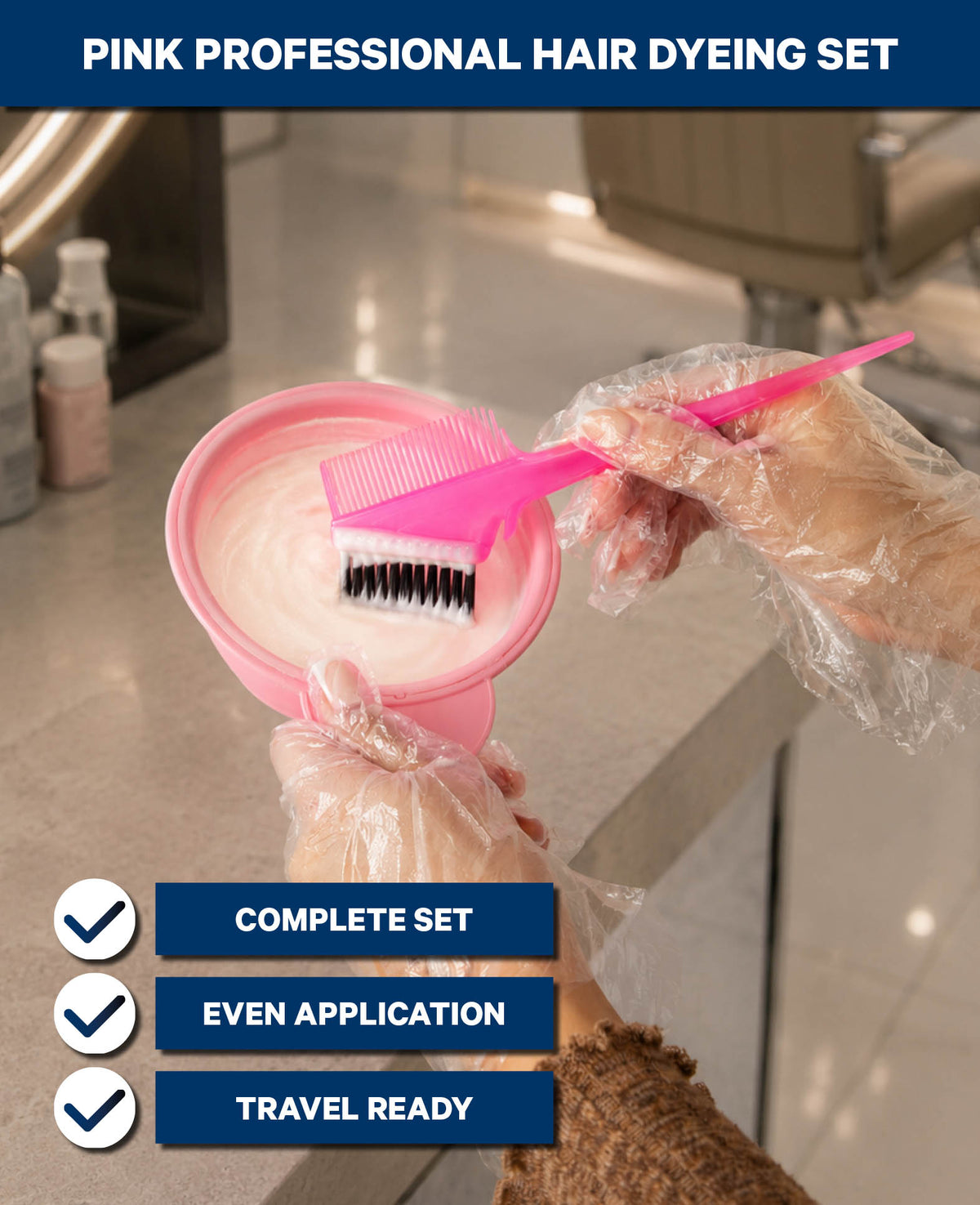 Haarfärbe Set, Pinsel, Topf, faltbar für Travel, pink