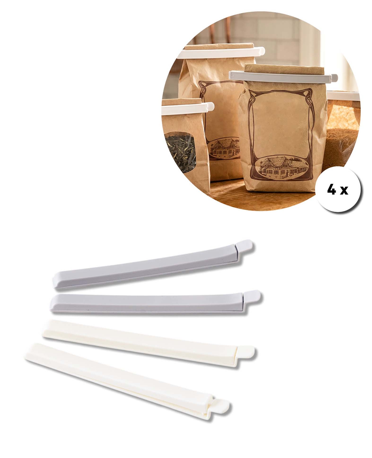 Pince de fermeture de sac, blanc/gris, 20 cm, 4 p.
