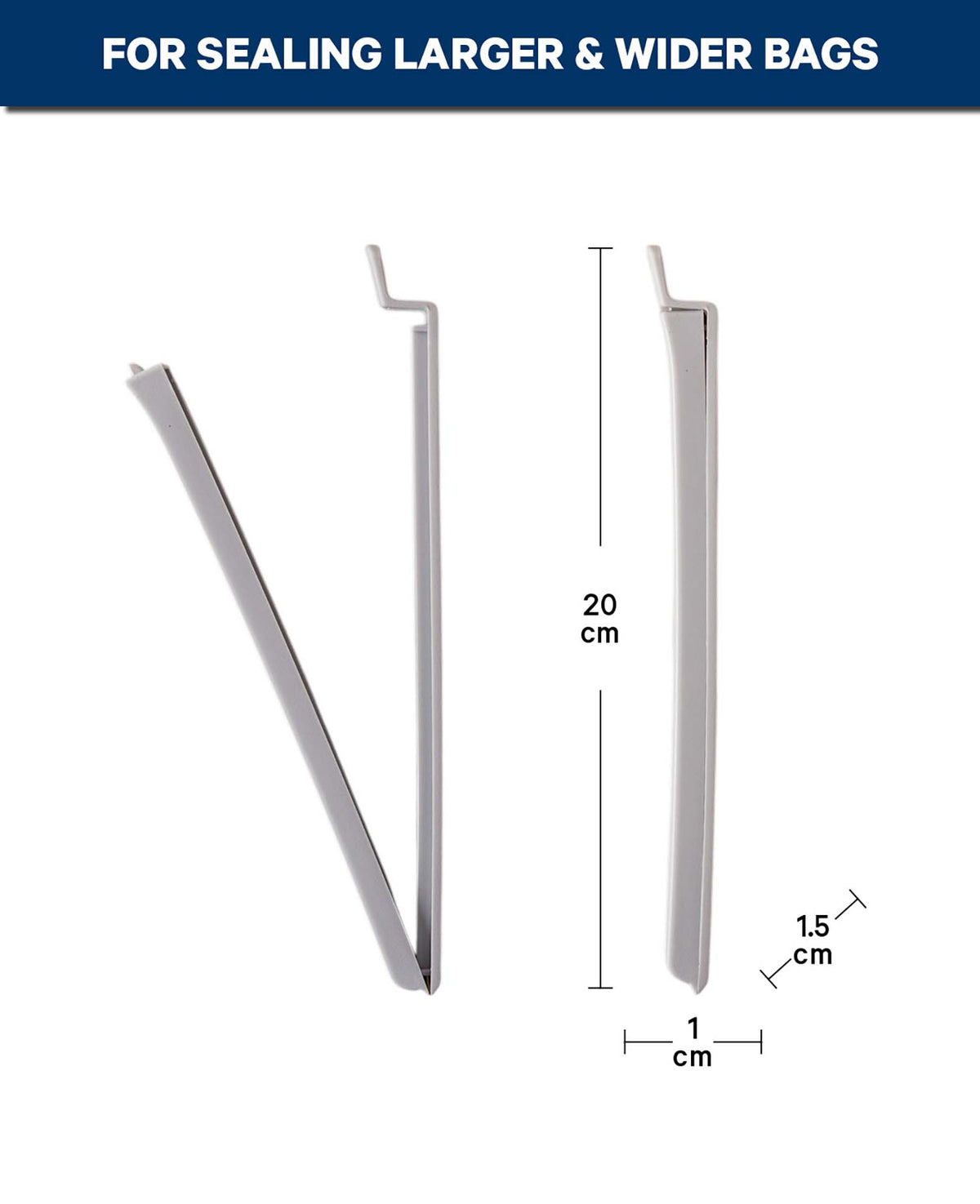 Pince de fermeture de sac, blanc/gris, 20 cm, 4 p.