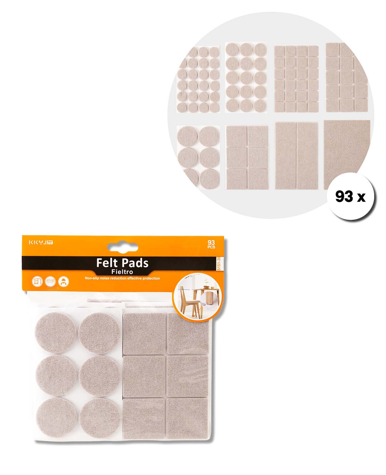 Filzgleiter Set, selbstklebend, rund/ eckig, beige, 93 Stk.