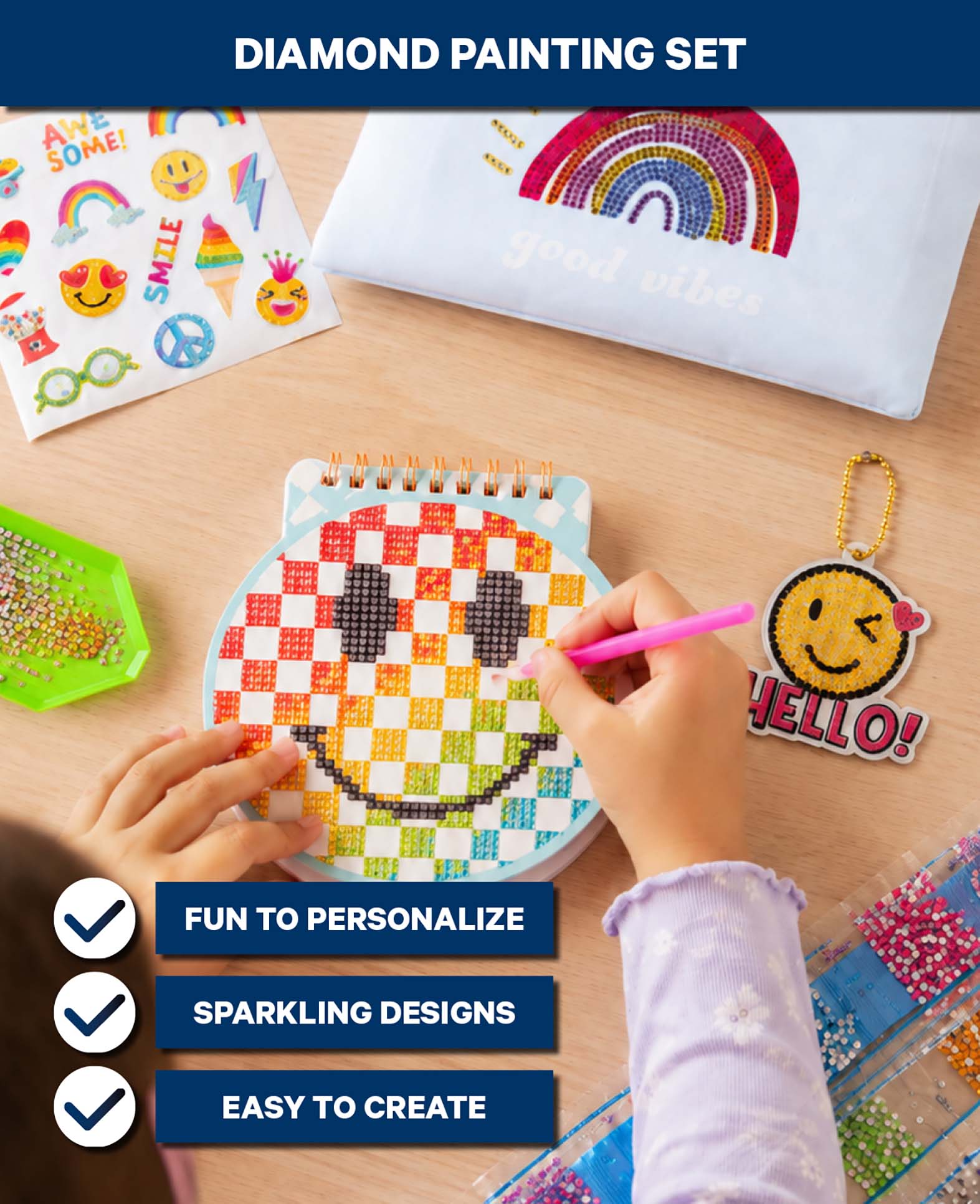 Kit de bricolage Diamond, arc-en-ciel et smiley