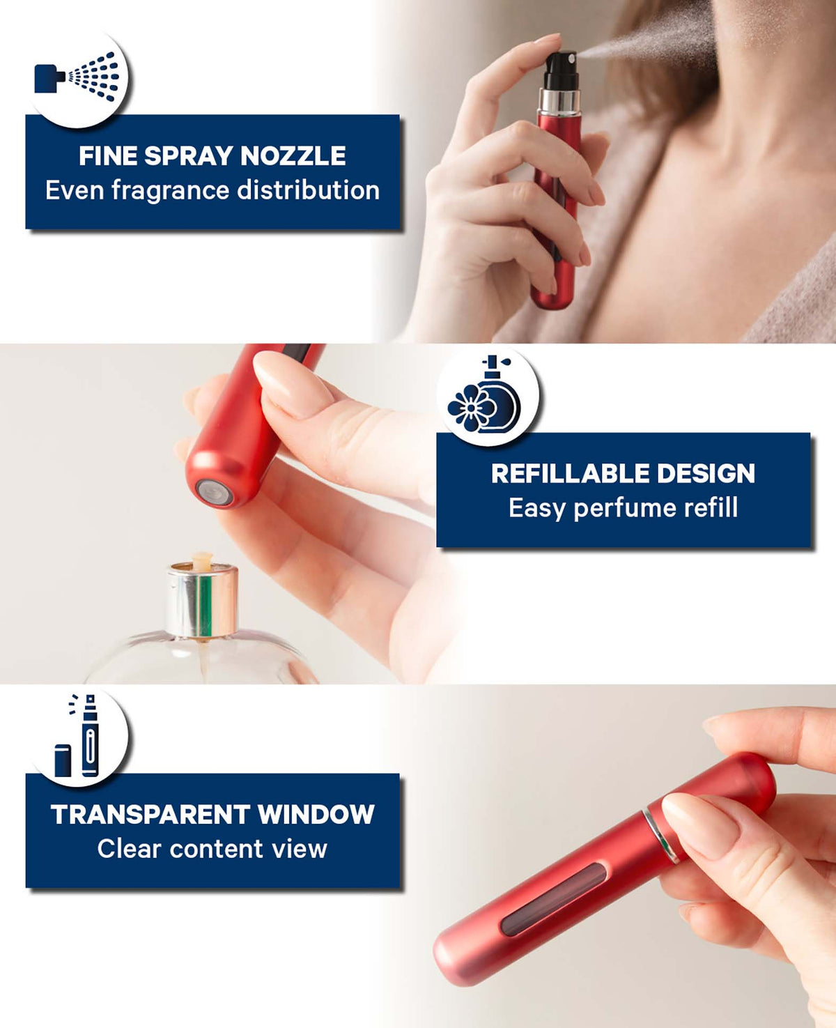 Parfumzerstäuber für Reisen, Rot Metallic, 8 ml