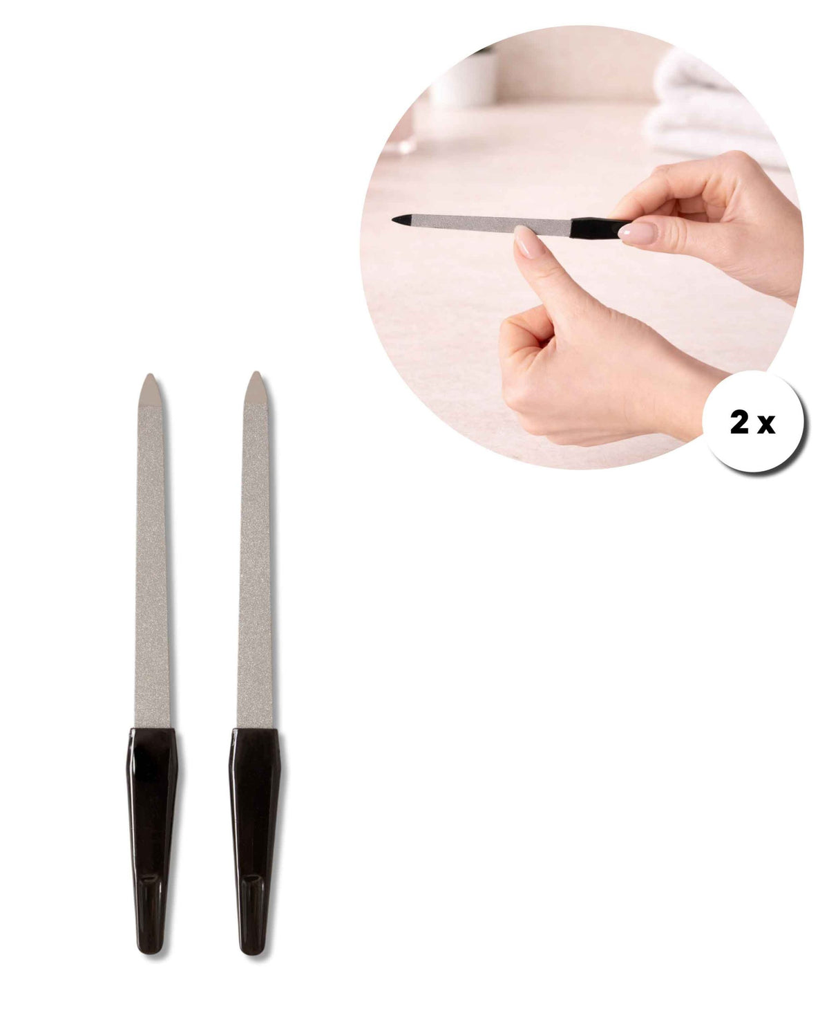 Nagelfeilen Set, Schwarz, 2 Stück, Metallfeile mit Kunststoffgriff