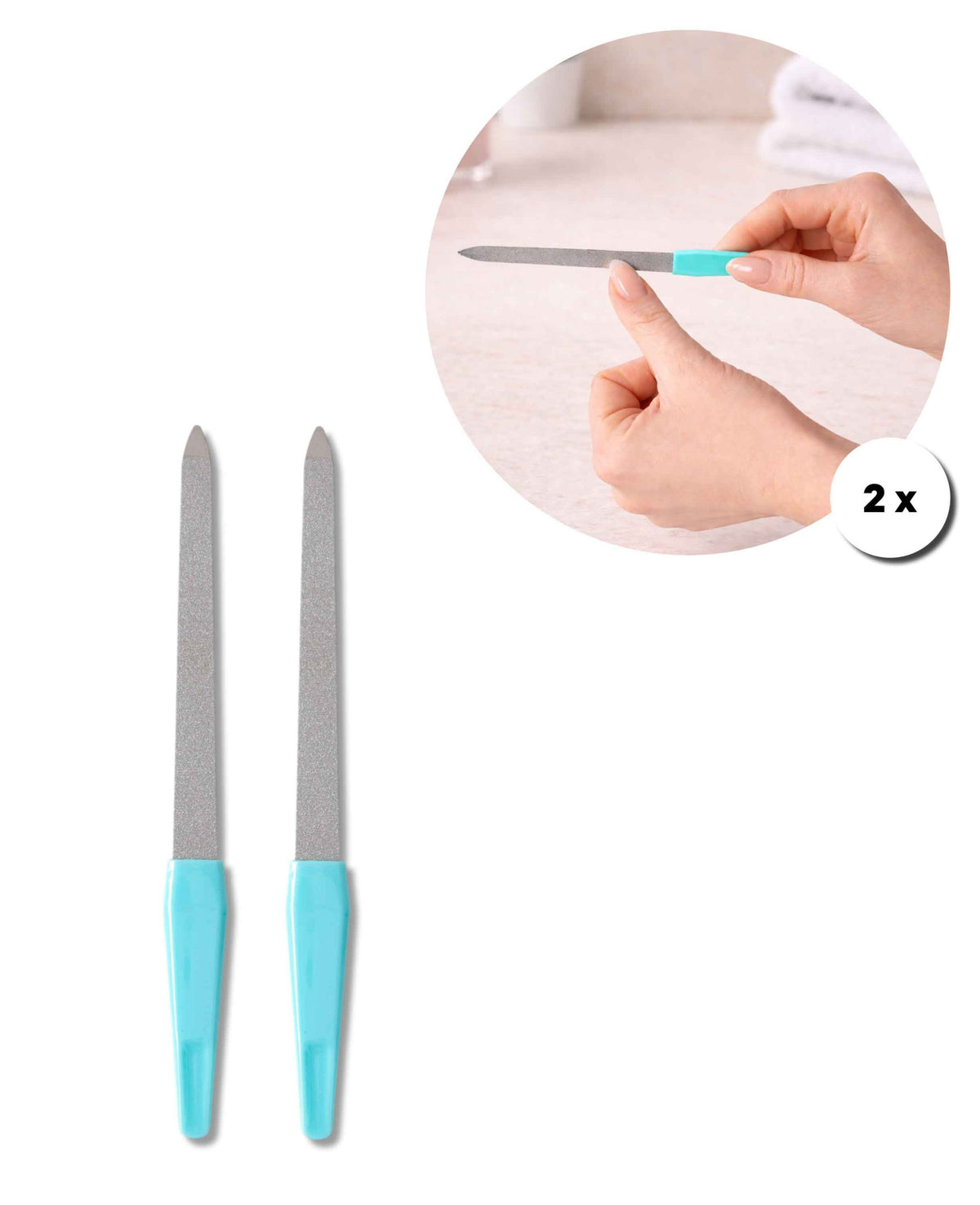 Nagelfeilen Set, Türkis, 2 Stück, Metallfeile mit Kunststoffgriff