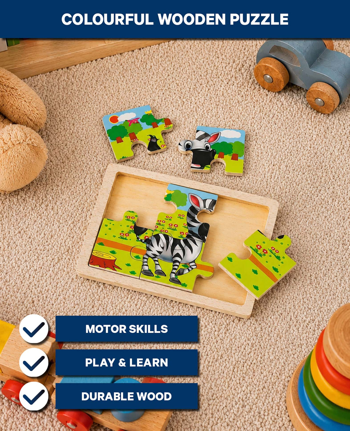Holzpuzzle Zebra, 6 Teile