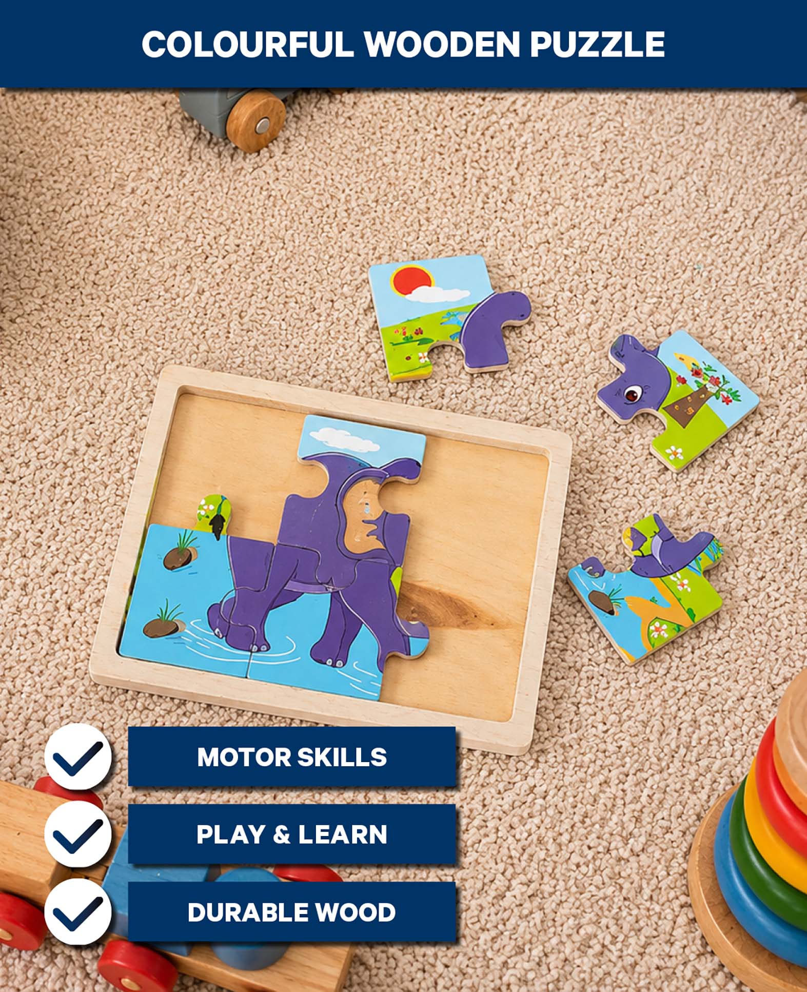 Holzpuzzle Elefant, 6 Teile