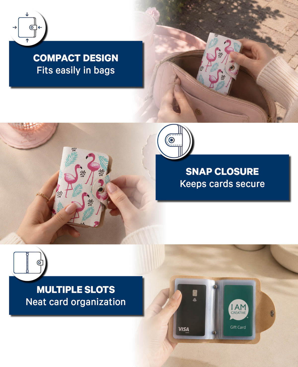 Kartenbörse mit Druckknopf Flamingo, Weiss