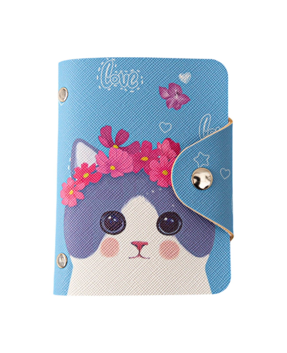 Kartenbörse mit Druckknopf Katze, Blau