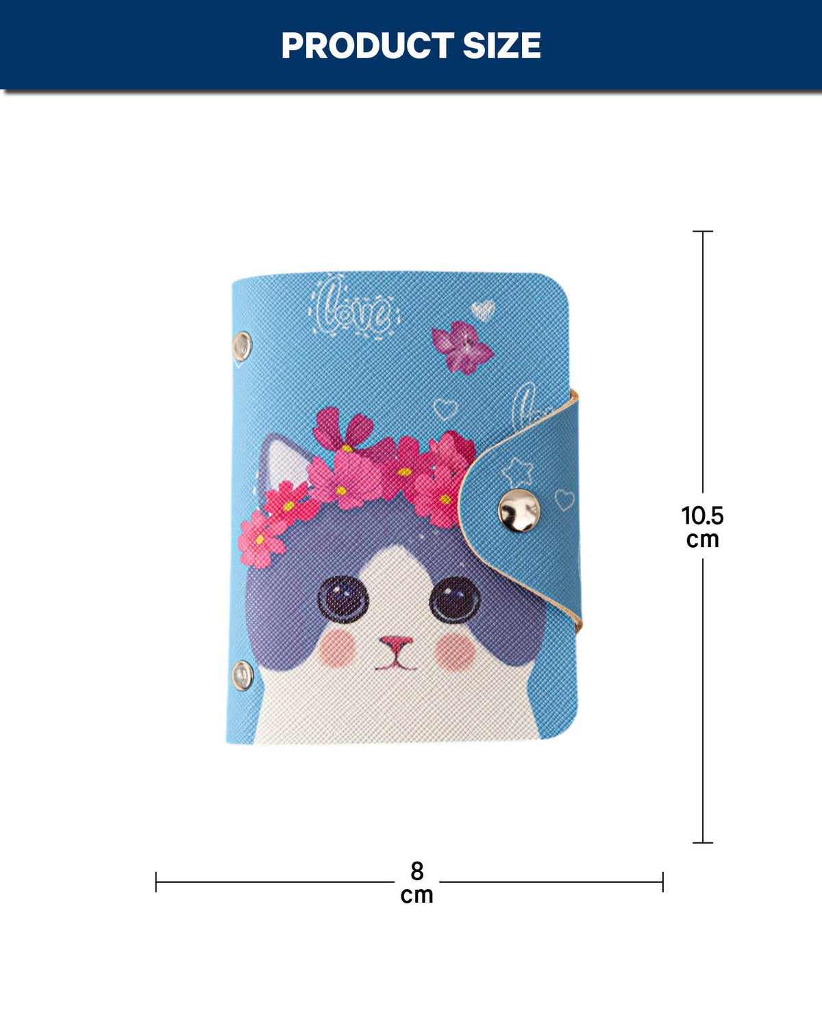 Kartenbörse mit Druckknopf Katze, Blau