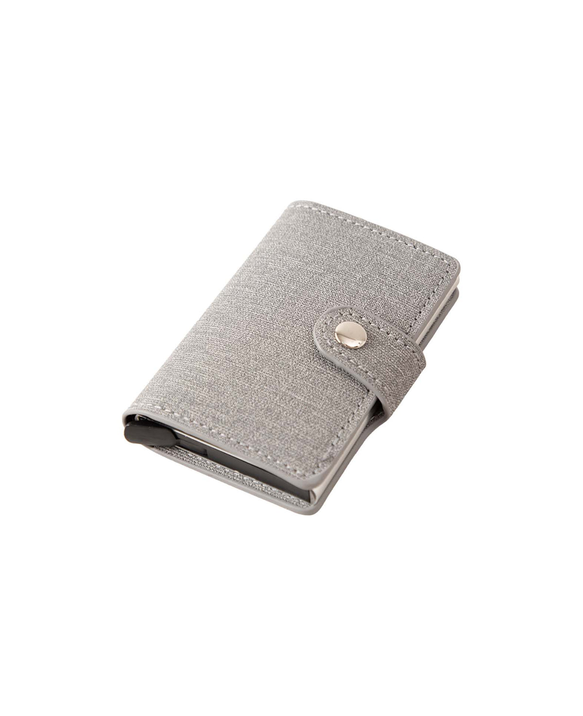 Kartenetui mit Druckknopf und Aluminium-Kartenfach, Grau, Stoff