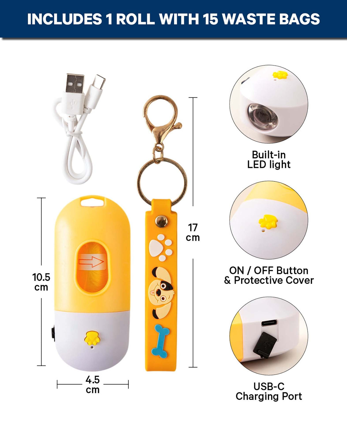 Hundekotbeutelspender mit Taschenlampe, Orange